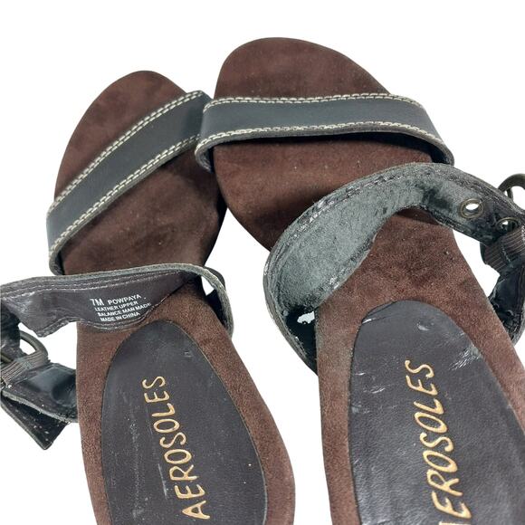 AEROSOLES! ESPRESSO BROWN GENUINE LEATHER CONTRAST STITCHED SANDALS! SZ 7M - Picture 10 of 11